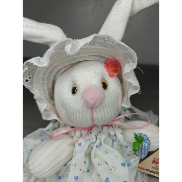 Vintage Wittle Wabbit Webecca Stuffed Bunny Rabbit Doll With Bonnet & Dress - Picture 8 of 11